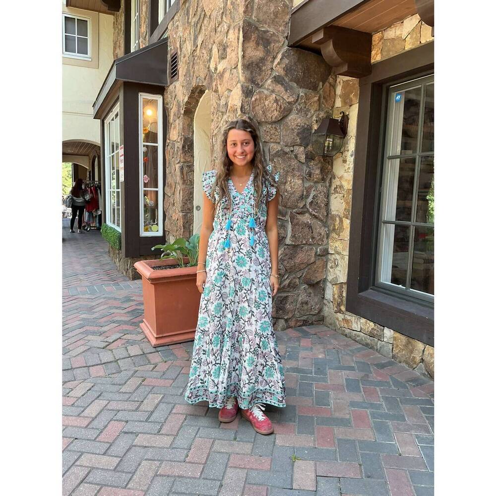 NEW BELL girls rainey maxi dress in light turquiose purple floral